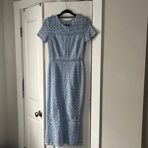 Baby blue crochet knit midi dress short sleeve
